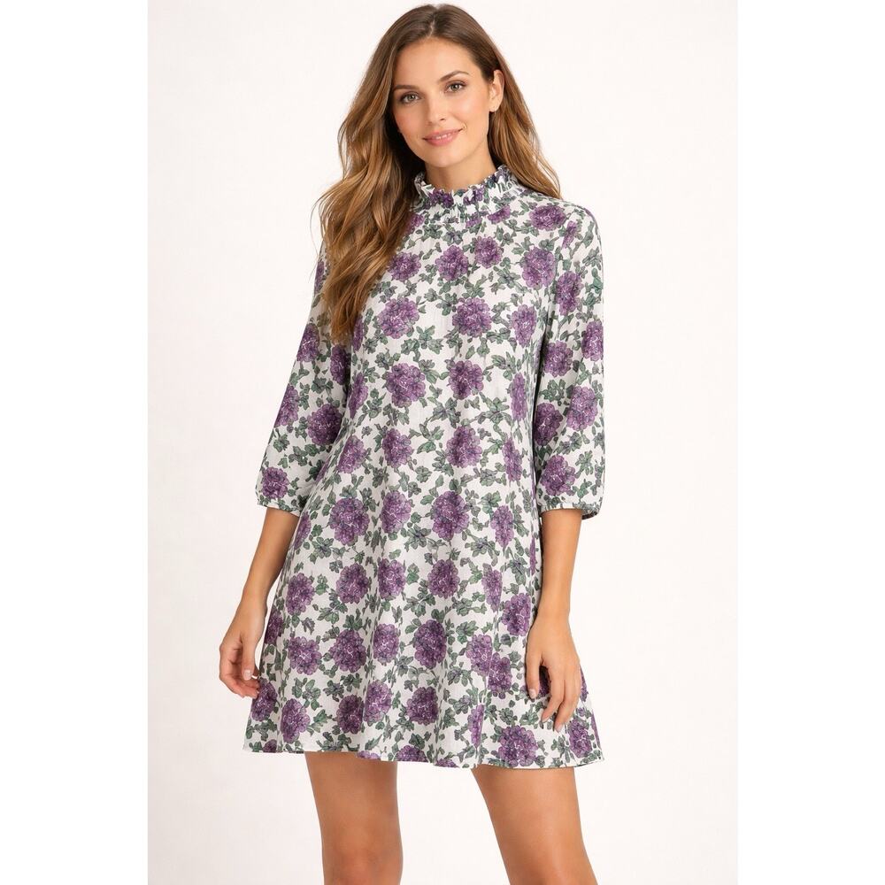 Fox & Hen White Floral Long Sleeve Mini Dress Preppy Pockets Womens XS‎